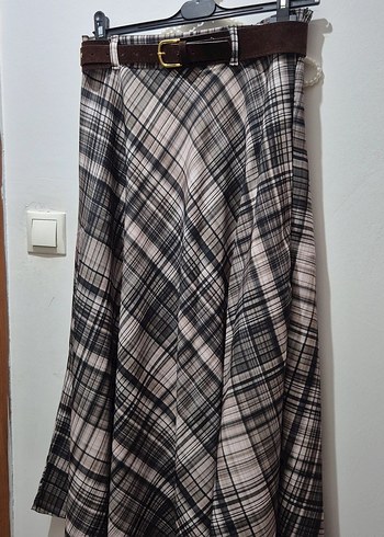 yeşilli Kareli kemerli Midi Salaş Kadın Etek - Görsel 6