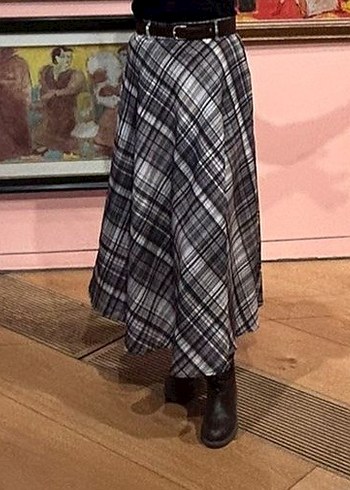 yeşilli Kareli kemerli Midi Salaş Kadın Etek - Görsel 3