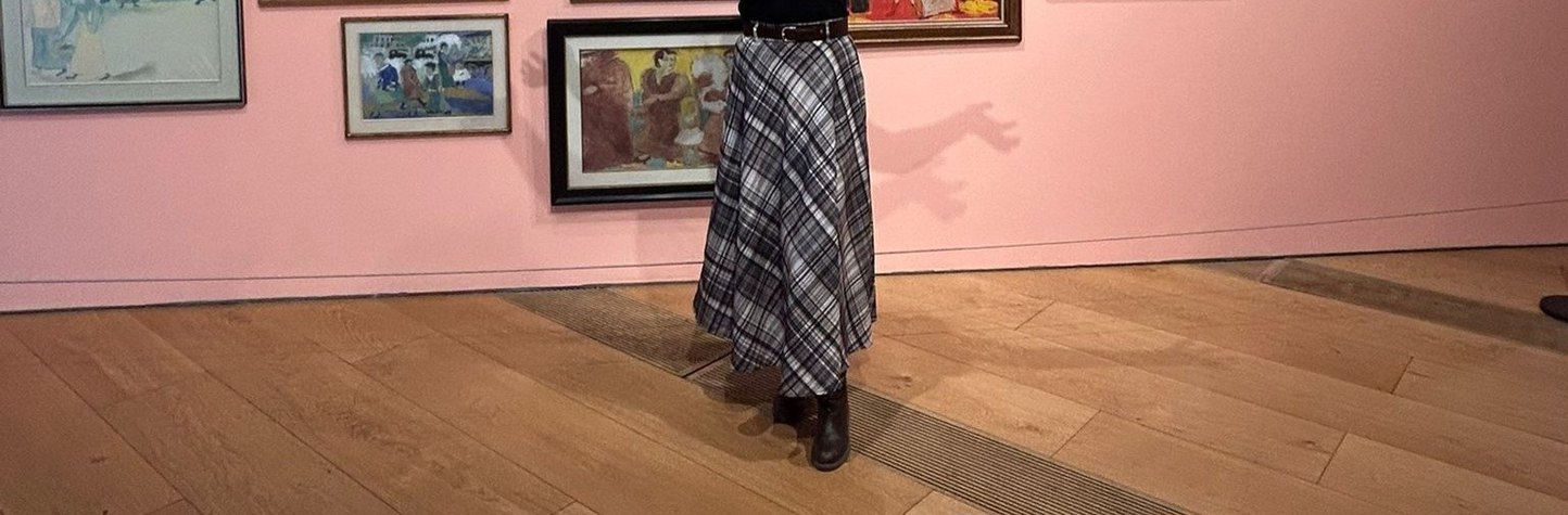 yeşilli Kareli  kemerli Midi Salaş Kadın Etek - Görsel 3