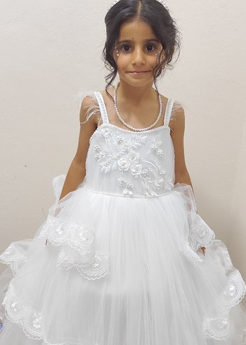 Uzun Beyaz kız çocuk gelinlik - Görsel 3