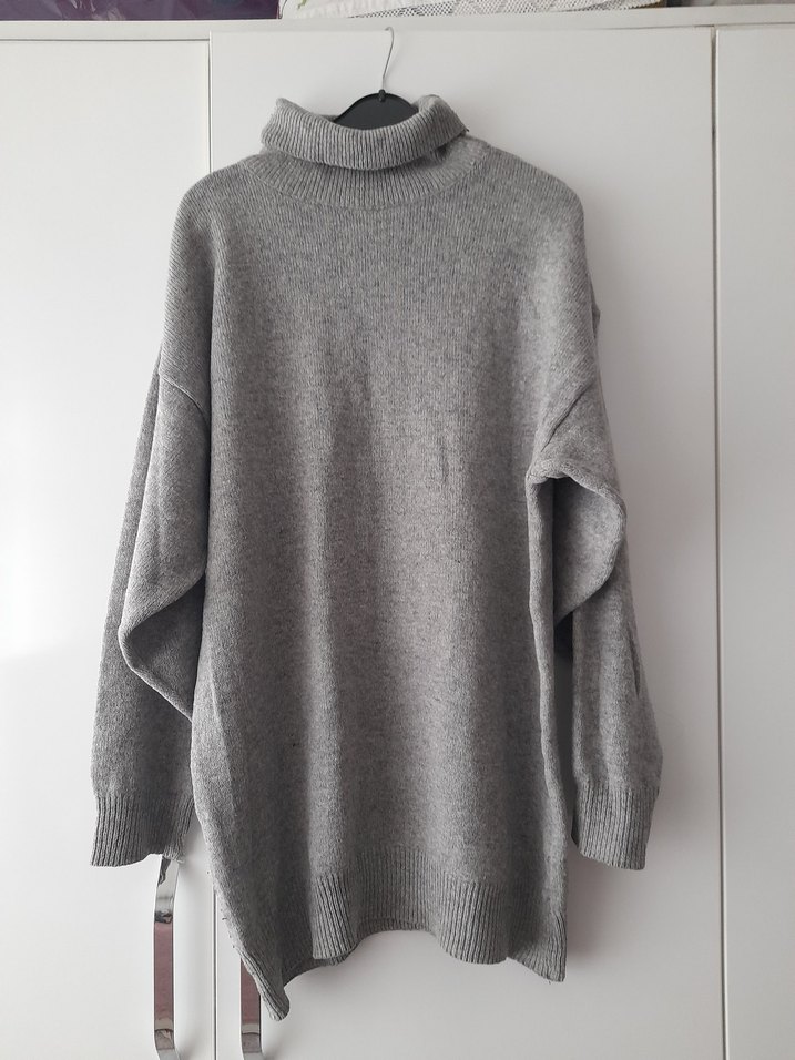 Gri Örgü Boğazlı Kadın Kazak - Görsel 2