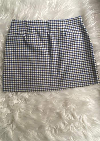 Mavi Ekoseli Pilili Mini Etek - Görsel 3