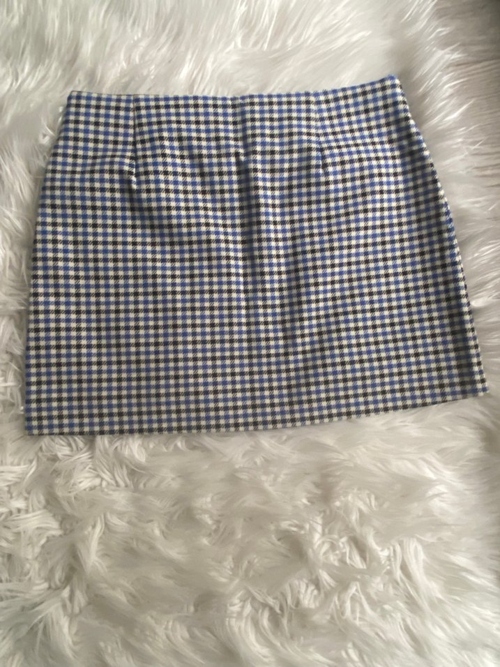 Mavi Ekoseli Pilili Mini Etek - Görsel 3