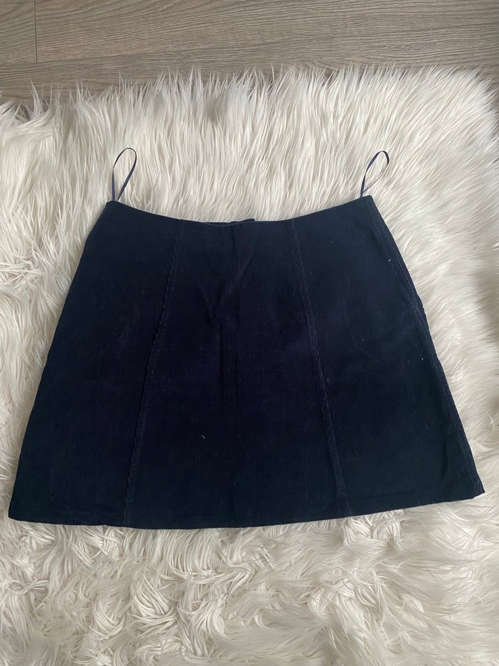 Düğmeli Lacivert Mini Süet Etek - Görsel 3