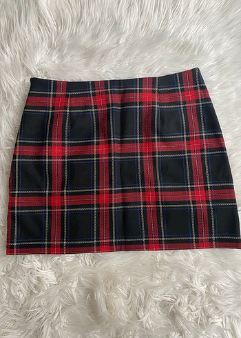 Kadın Çok Renkli Kareli Mini Etek - Görsel 2