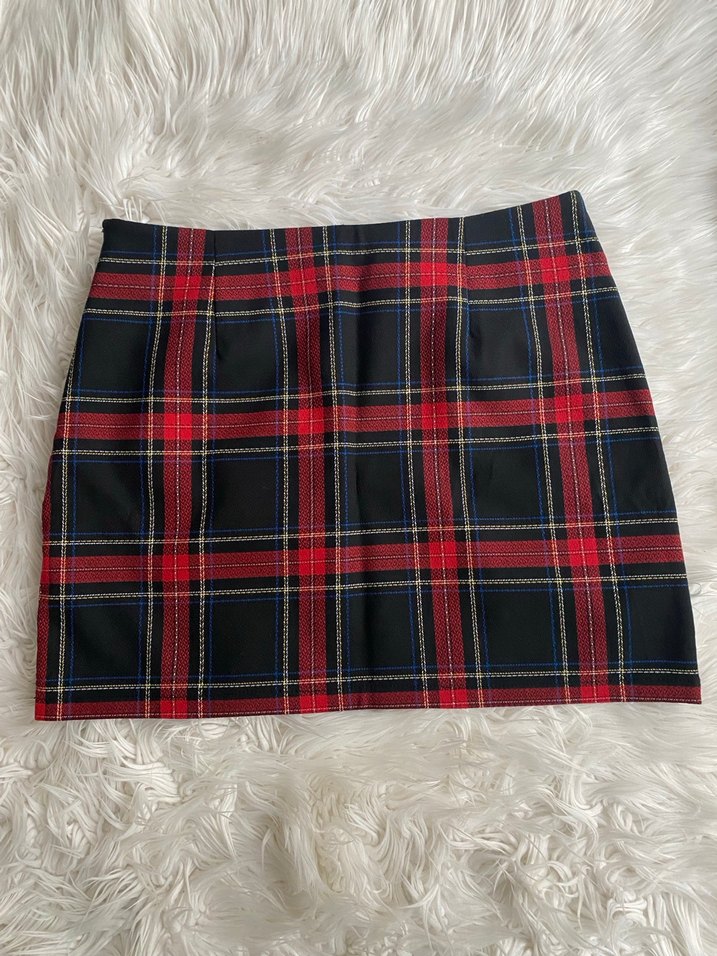 Kadın Çok Renkli Kareli Mini Etek - Görsel 2