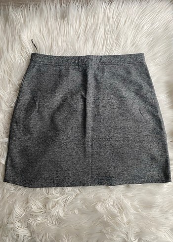 Gri Yünlü Fermuarlı Mini Etek - Görsel 3