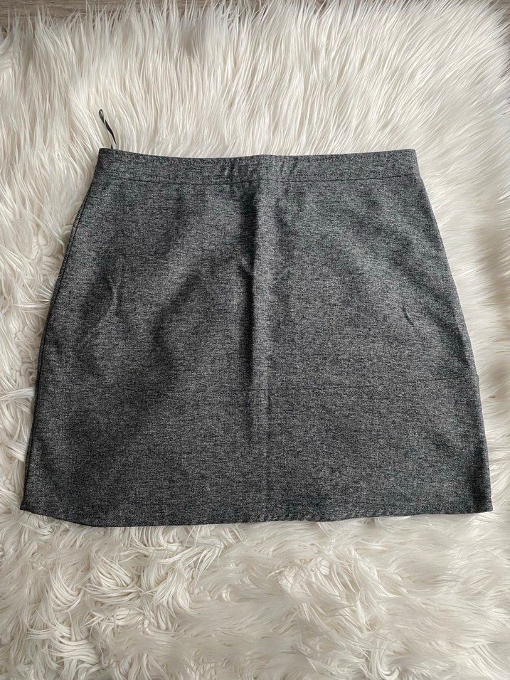 Gri Yünlü Fermuarlı Mini Etek - Görsel 3