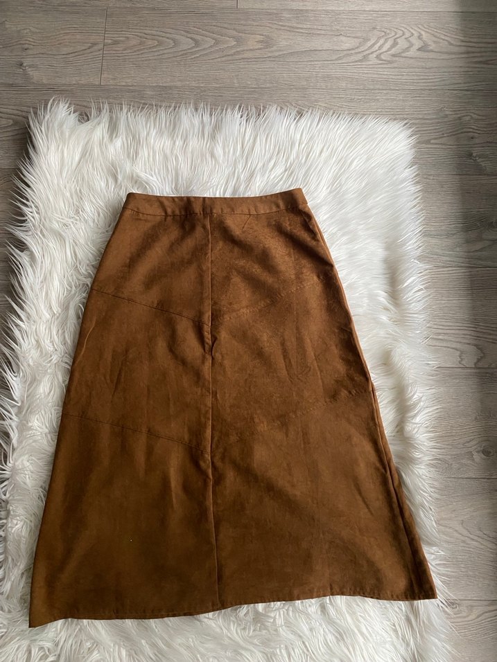 Kahverengi Süet Uzun Etek - Görsel 3
