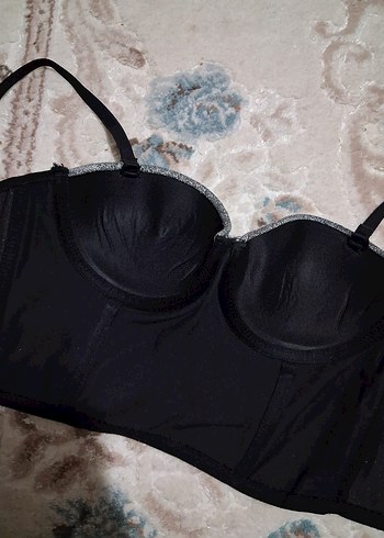 Gri simli Straplez Mini Bustiyer - Görsel 3