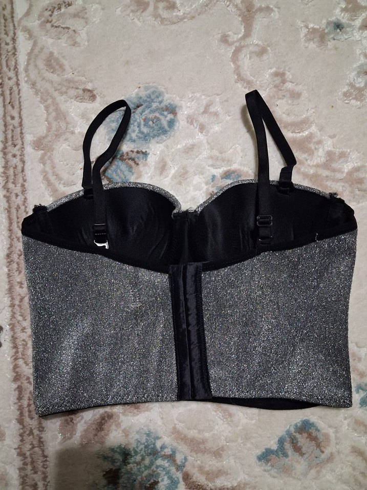 Gri simli Straplez Mini Bustiyer - Görsel 2