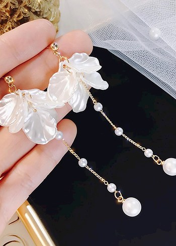 İnci yapraklı sallantılı küpe - Görsel 3