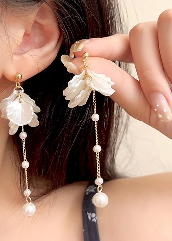 İnci yapraklı sallantılı küpe - Görsel 2