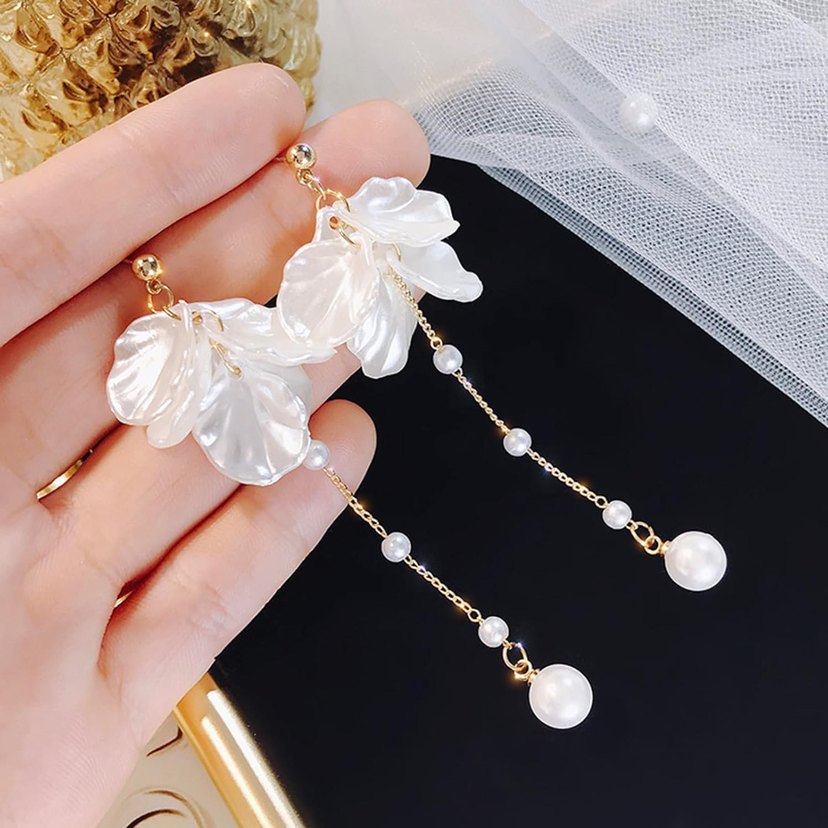 İnci yapraklı sallantılı küpe - Görsel 3