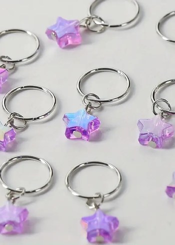 Mor hologram yıldızlı saç küpesi seti - Görsel 3