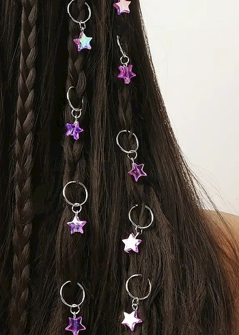 Mor hologram yıldızlı saç küpesi seti - Görsel 4