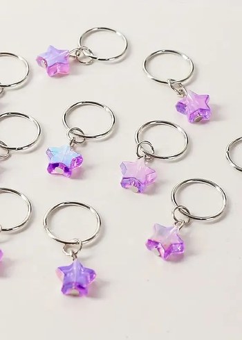 Mor hologram yıldızlı saç küpesi seti - Görsel 2