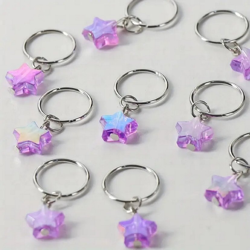 Mor hologram yıldızlı saç küpesi seti - Görsel 3