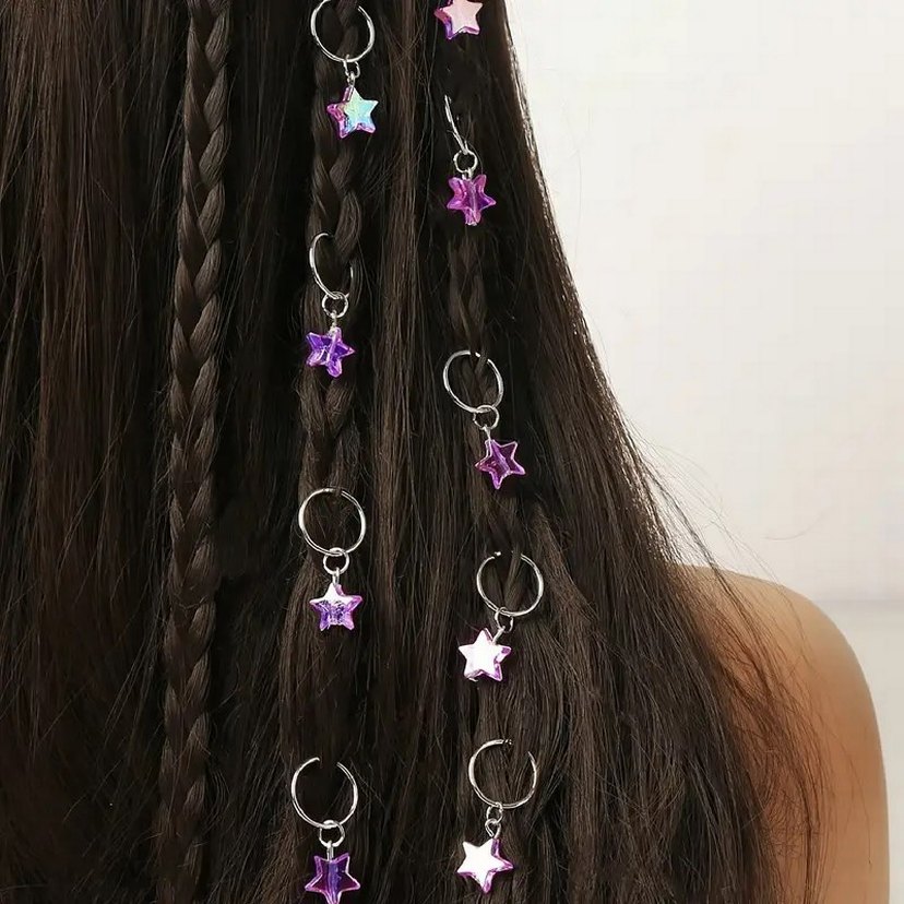 Mor hologram yıldızlı saç küpesi seti - Görsel 4