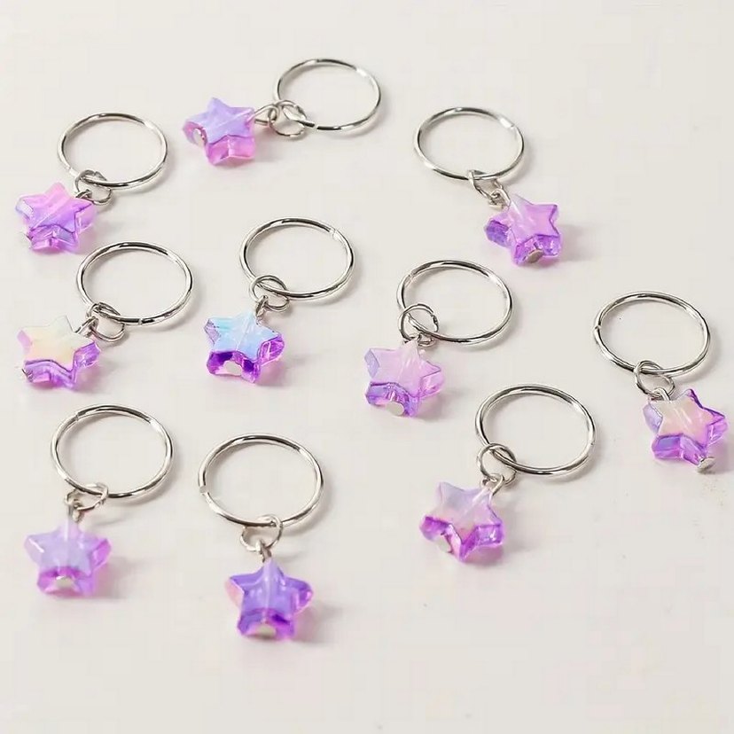 Mor hologram yıldızlı saç küpesi seti - Görsel 2