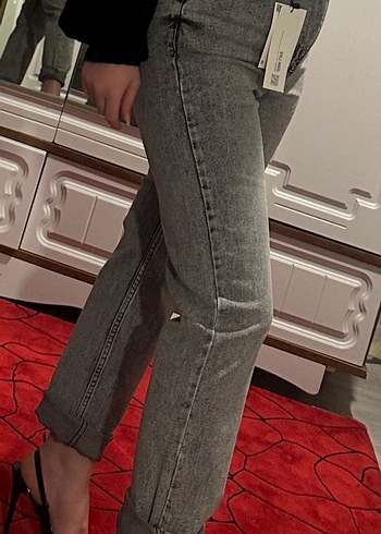 Gri Düğmeli Normal Boy Kadın Jean - Görsel 2