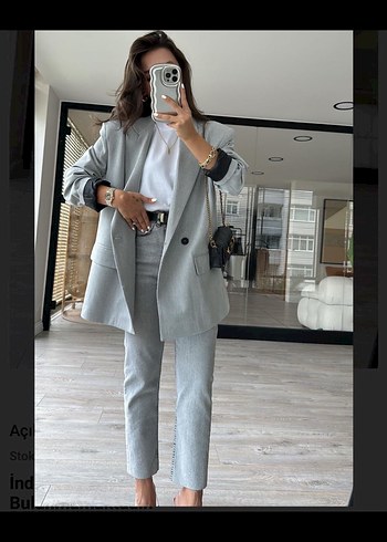 Gri Düğmeli Normal Boy Kadın Jean - Görsel 3