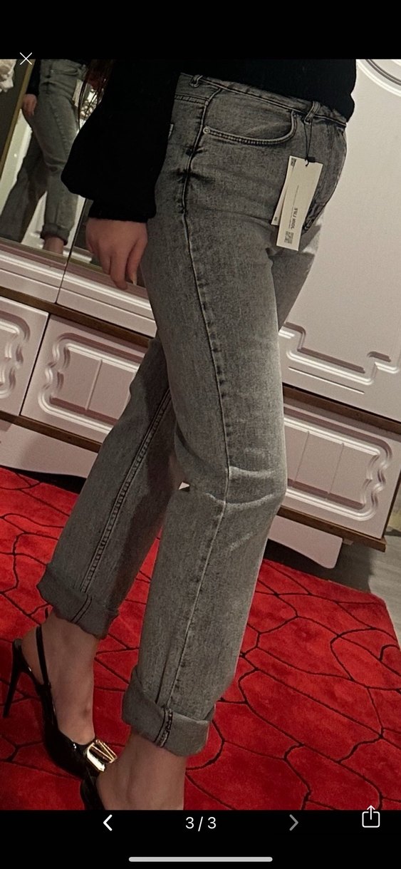 Gri Düğmeli Normal Boy Kadın Jean - Görsel 2