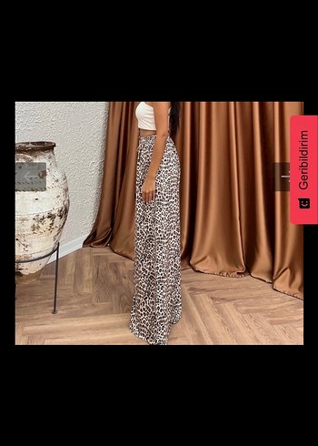 Leopar Desenli Bol Kesim Kadın Kumaş Pantolon - Görsel 2