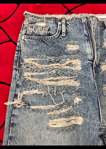 Kadın Mavi Yırtıklı Bol Kesim Pantolon - Görsel 3