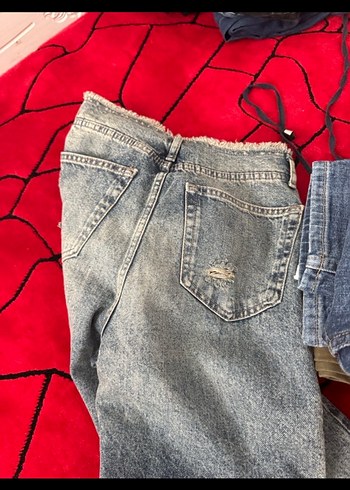 Kadın Mavi Yırtıklı Bol Kesim Pantolon - Görsel 6