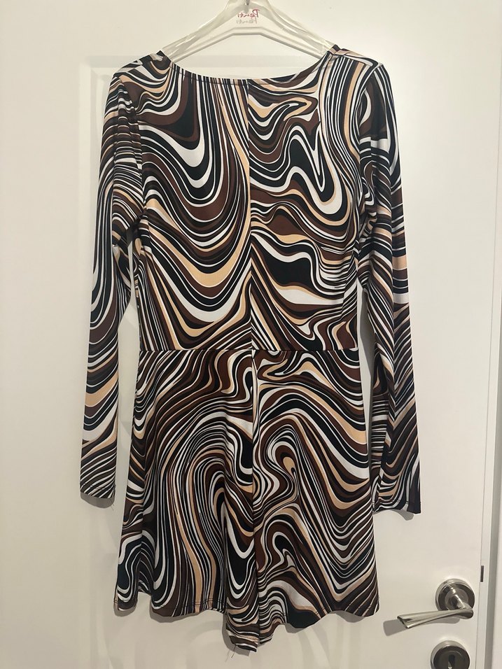 Uzun Kollu Kahverengi Mini Tulum - Görsel 4