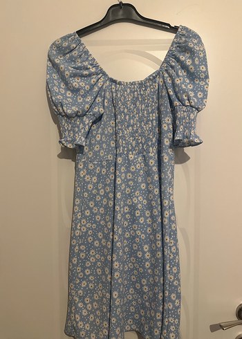 Mavi Çiçekli Bohem Mini Elbise - Görsel 4