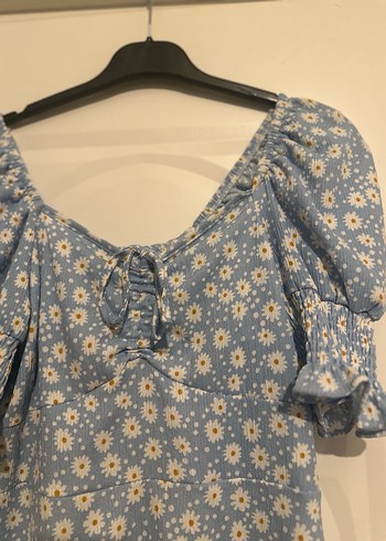 Mavi Çiçekli Bohem Mini Elbise - Görsel 2