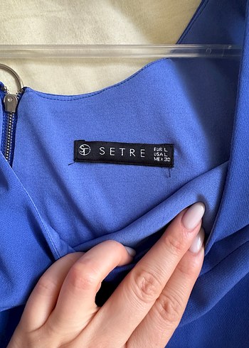 Mavi V Yaka Kolsuz Midi Elbise - Görsel 2