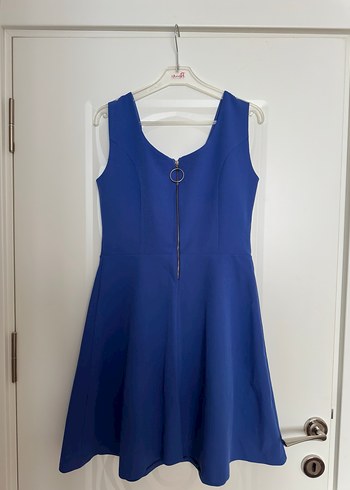 Mavi V Yaka Kolsuz Midi Elbise - Görsel 3