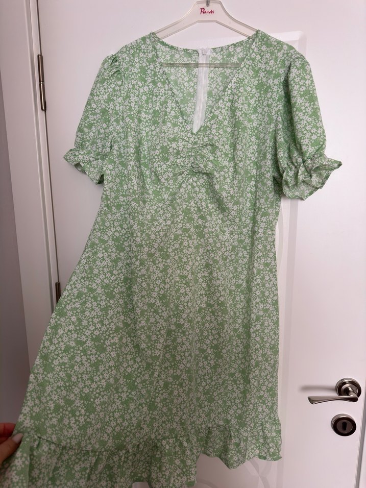 V Yaka Yeşil Midi Bohem Elbise - Görsel 2