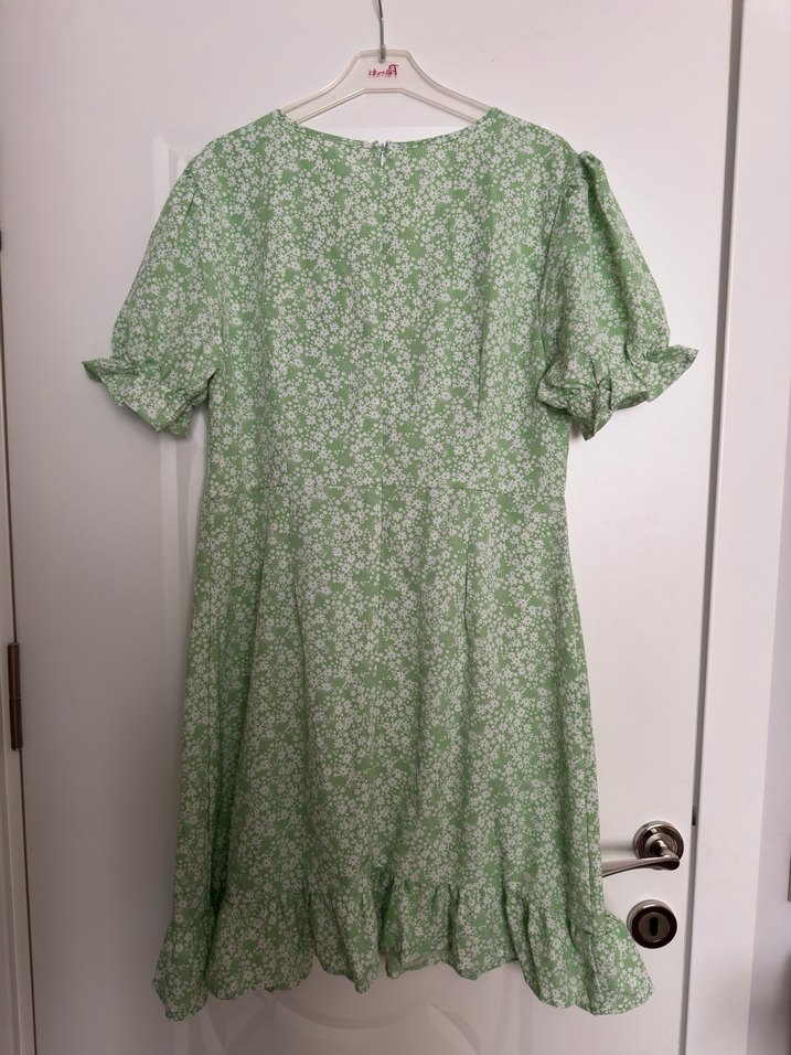 V Yaka Yeşil Midi Bohem Elbise - Görsel 4