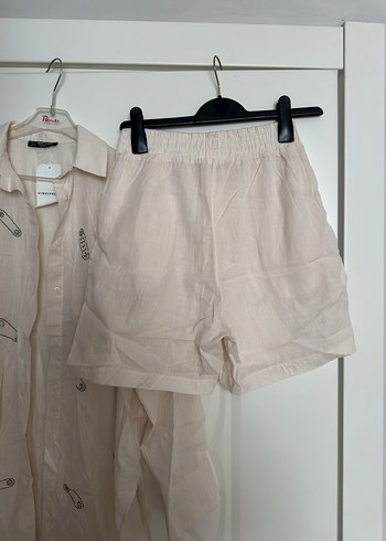 Keten şortlu gömlek takım - Görsel 6