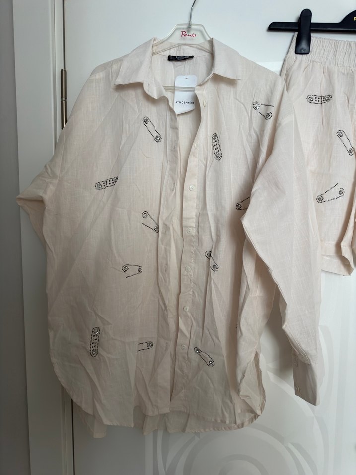 Keten şortlu gömlek takım - Görsel 4