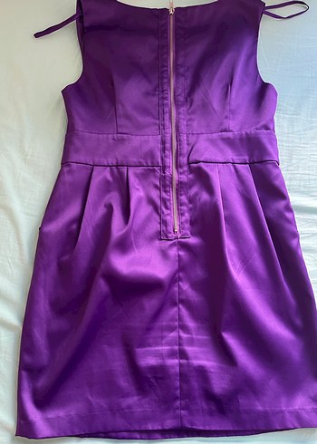 Mor V Yaka Drapeli mini abiye Elbise - Görsel 2