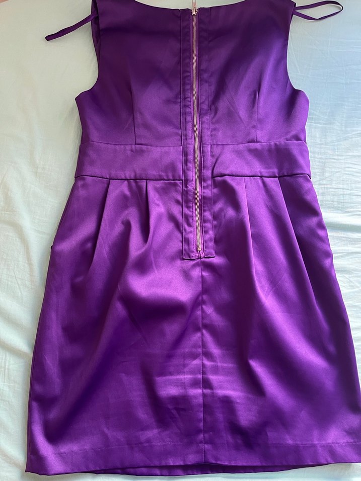 Mor V Yaka Drapeli mini abiye Elbise - Görsel 2