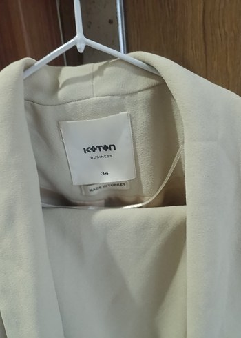 Düğmeli Beyaz Keten Kısa Kadın Blazer - Görsel 2