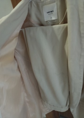 Düğmeli Beyaz Keten Kısa Kadın Blazer - Görsel 5