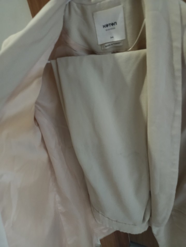 Düğmeli Beyaz Keten Kısa Kadın Blazer - Görsel 5