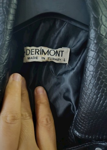 Kemerli Siyah Yılan Derisi Desenli Biker Ceket - Görsel 6