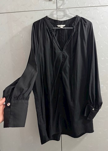 Siyah V Yakalı Uzun Kollu Kadın elbise - Görsel 2