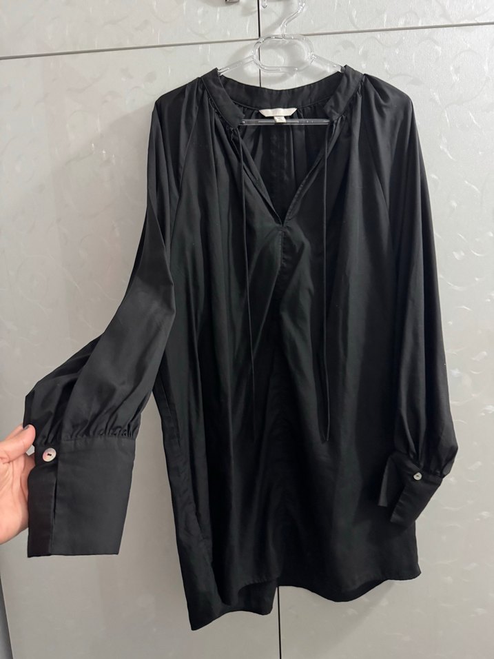 Siyah V Yakalı Uzun Kollu Kadın elbise - Görsel 2