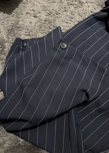 Çizgili, Kemerli, Kolsuz Kadın Blazer - Görsel 7