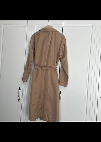 Kadın Bej Uzun Keten Trençkot - Görsel 2