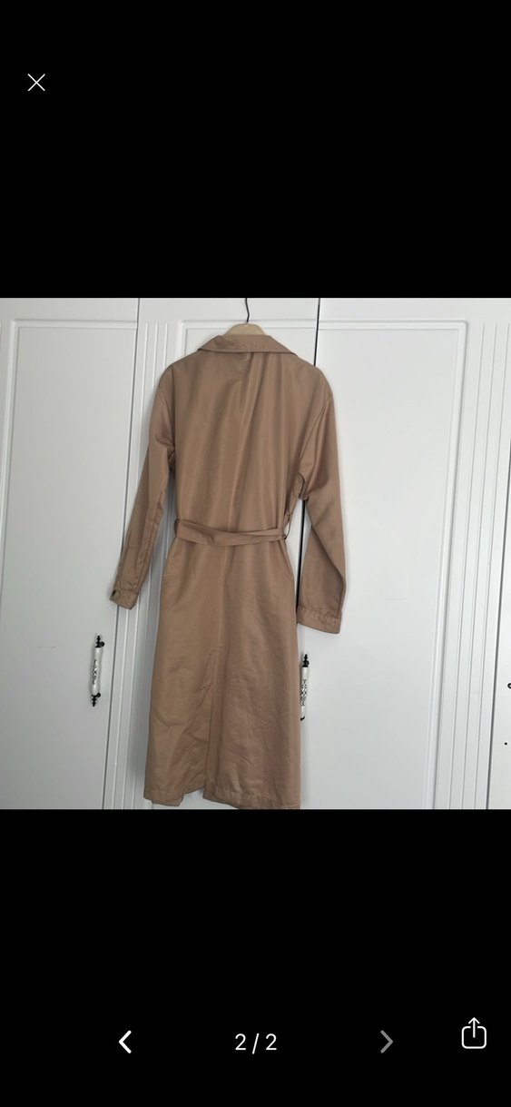 Kadın Bej Uzun Keten Trençkot - Görsel 2